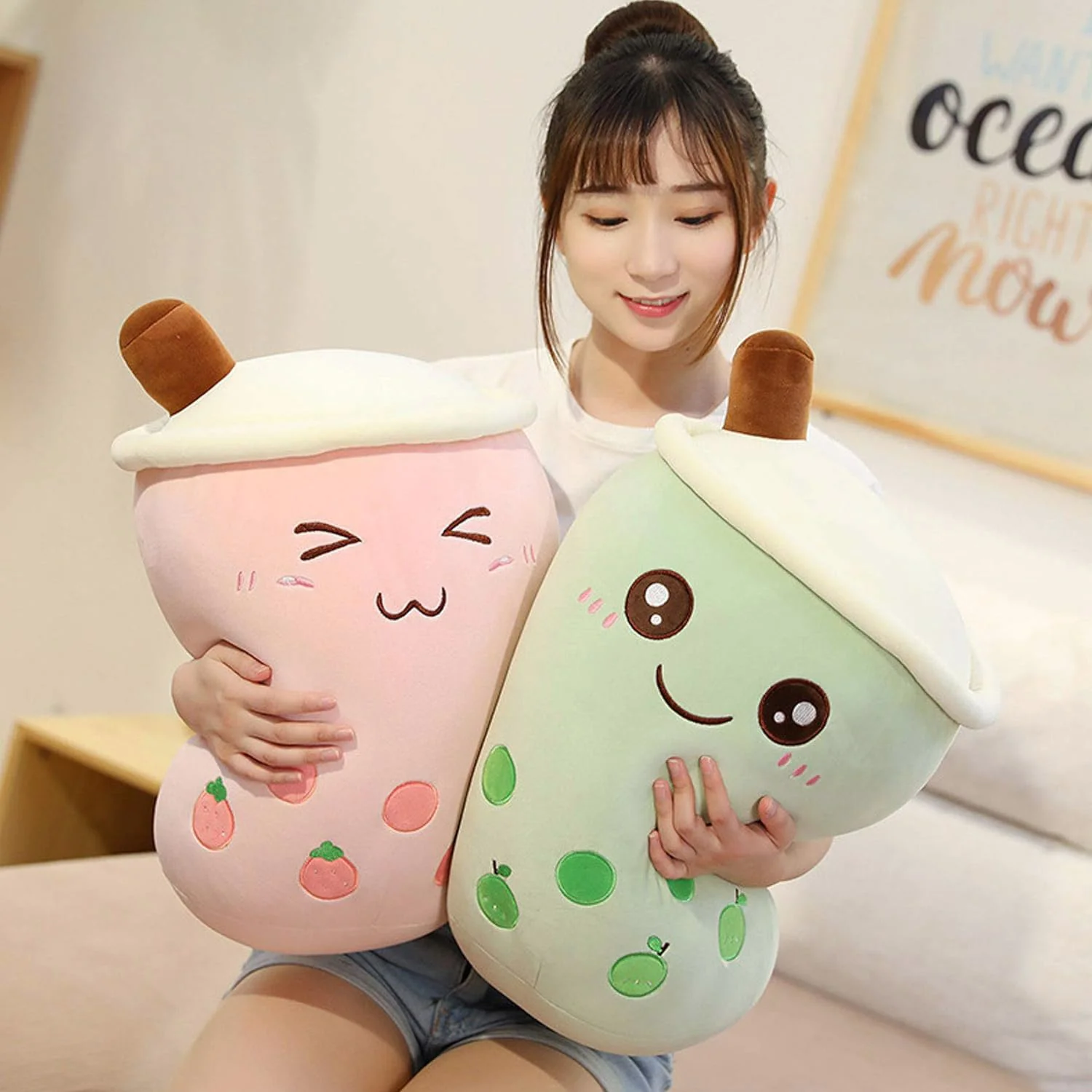 Large Bubble Tea Plush Toy Boba Cuddly Doll Pillow Cushion - 40cm, Green - Image 6