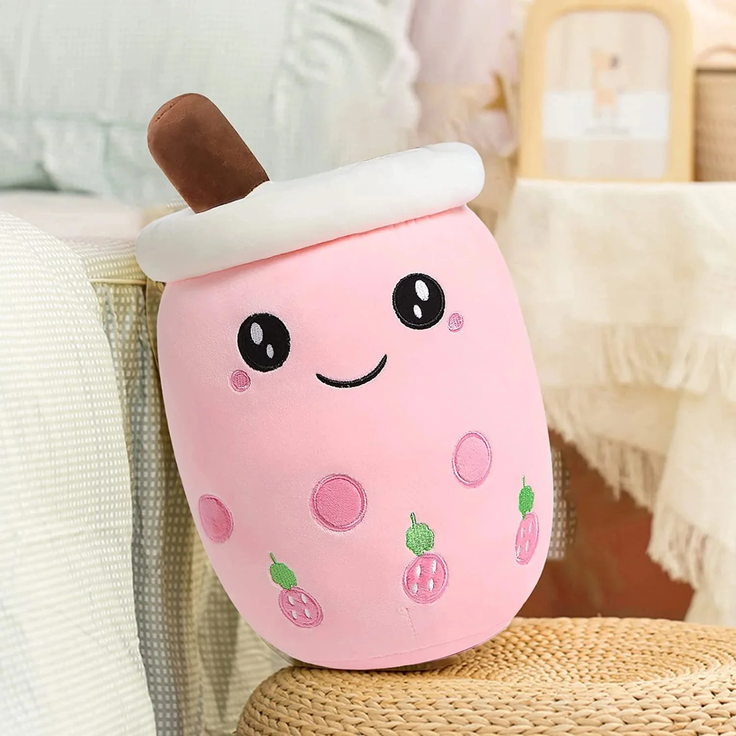 Large Bubble Tea Plush Toy Boba Cuddly Doll Pillow Cushion - 40cm, Pink - Image 12
