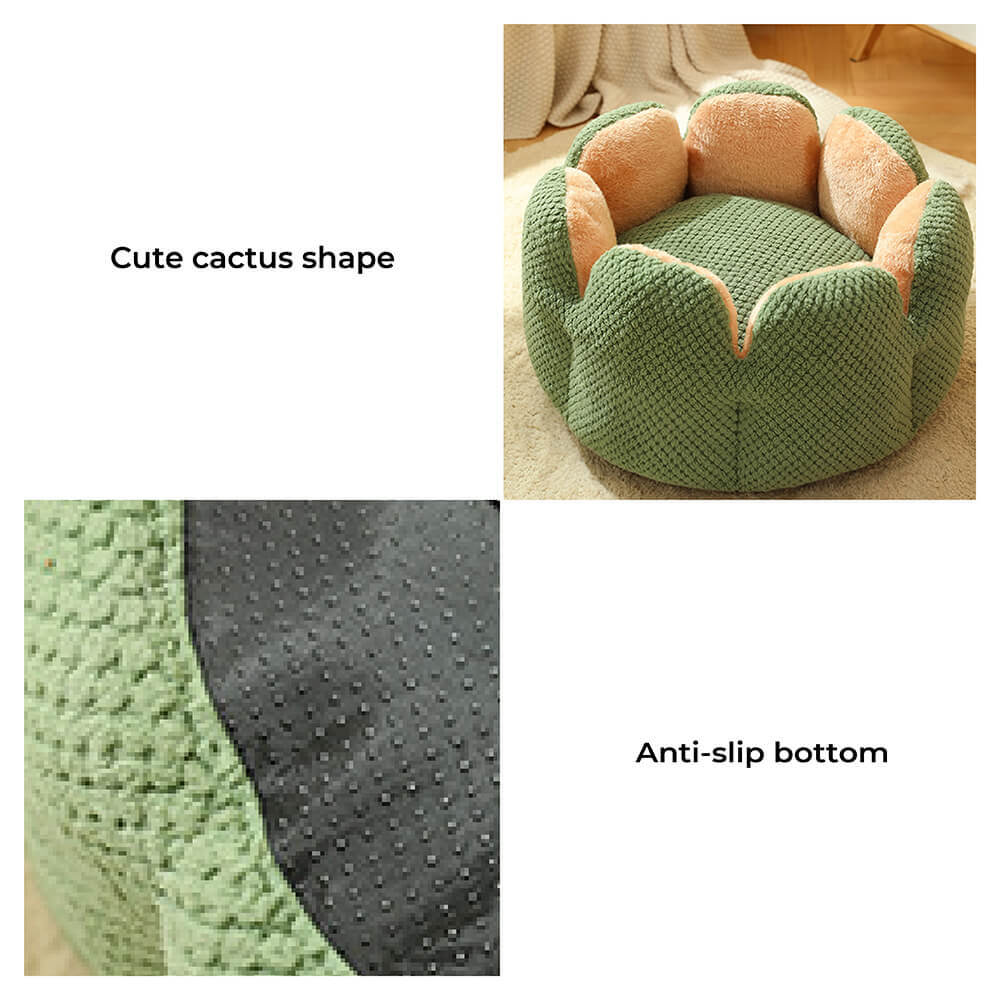 Large Cactus Flower Petal Shaped Pet Bed Comfy Cat Dog Nest (Green, 60cm) - Image 12