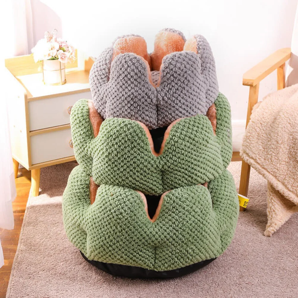 Large Cactus Flower Petal Shaped Pet Bed Comfy Cat Dog Nest (Green, 60cm) - Image 13