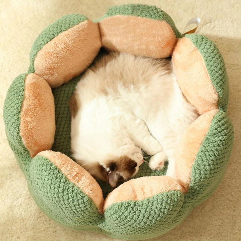 Large Cactus Flower Petal Shaped Pet Bed Comfy Cat Dog Nest (Green, 60cm) - Image 4