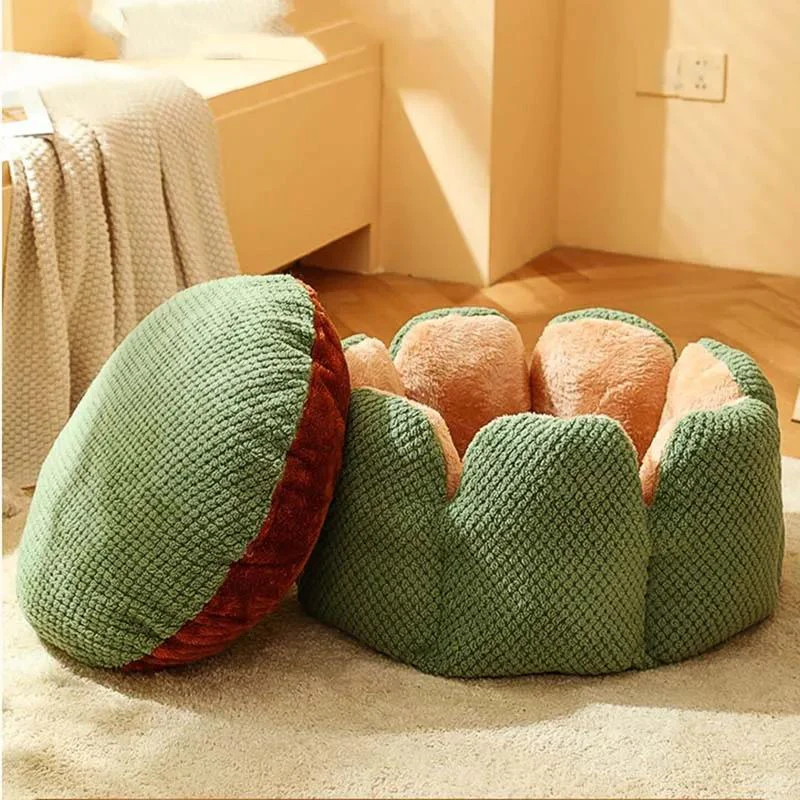 Large Cactus Flower Petal Shaped Pet Bed Comfy Cat Dog Nest (Green, 60cm) - Image 5