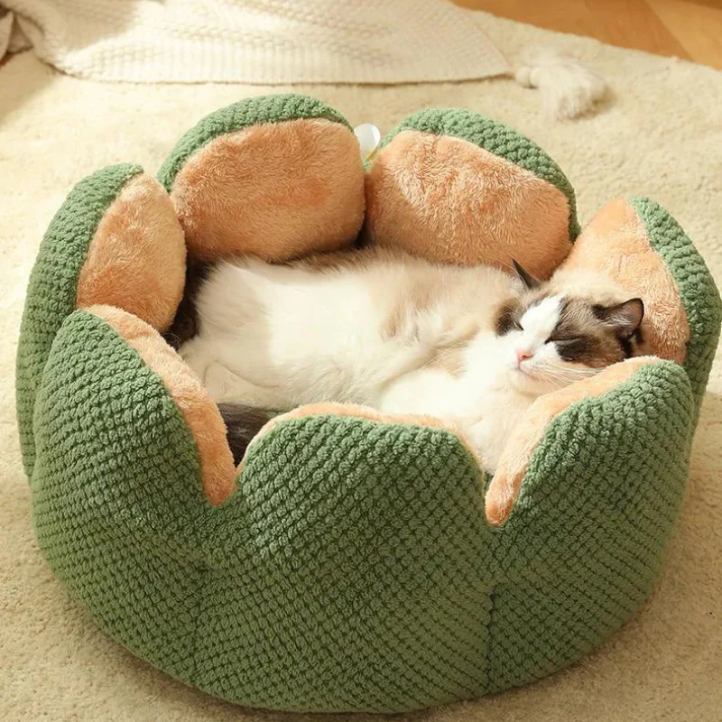 Large Cactus Flower Petal Shaped Pet Bed Comfy Cat Dog Nest (Green, 60cm) - Image 6