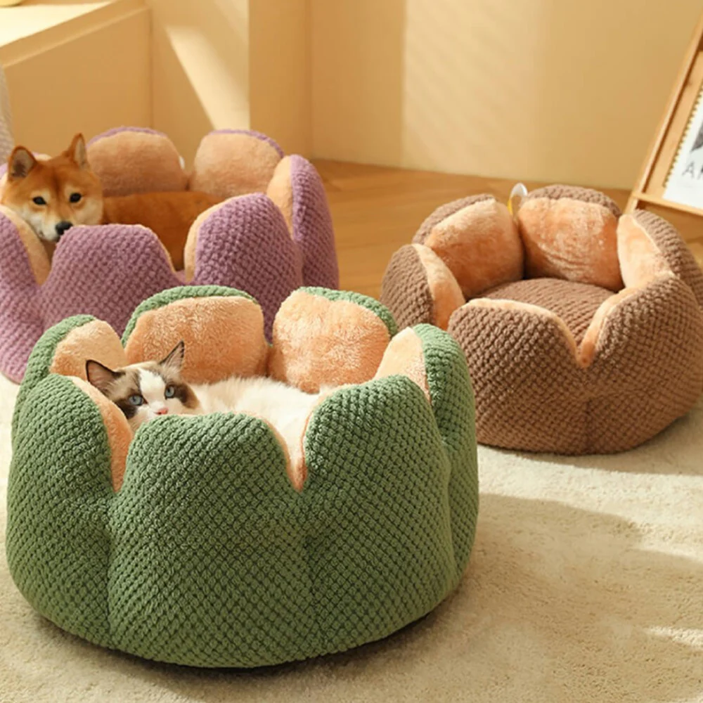 Large Cactus Flower Petal Shaped Pet Bed Comfy Cat Dog Nest (Green, 60cm) - Image 9