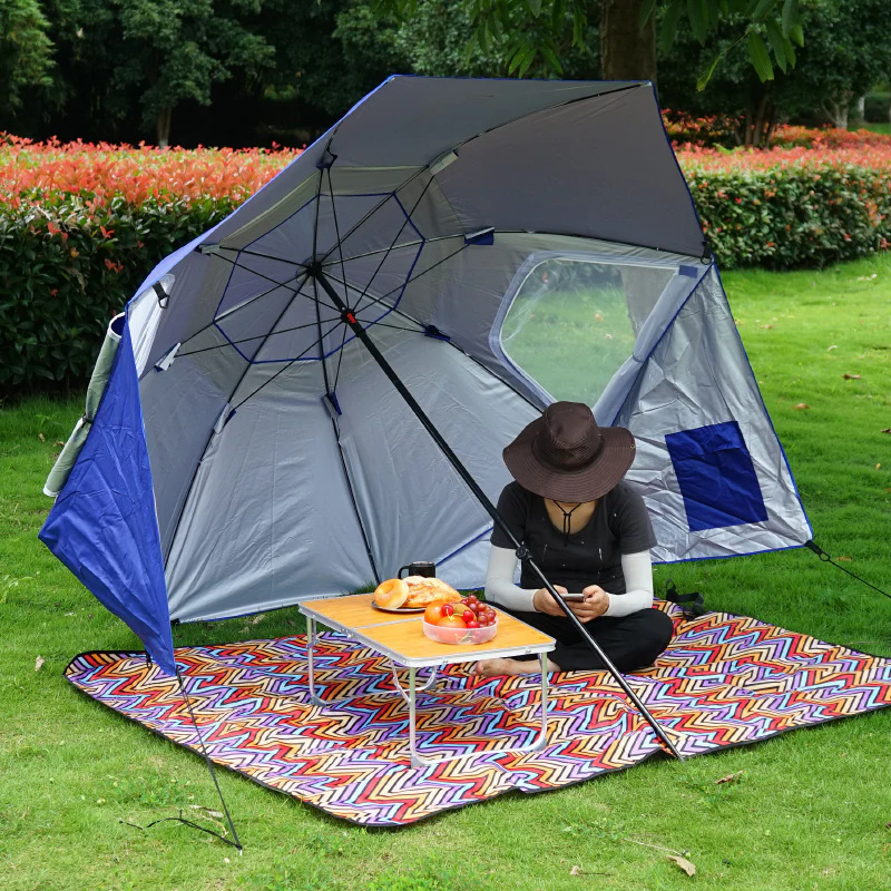 Large Canopy Camping Beach Sports Events Sun & Rain Umbrella (Blue) - Image 10