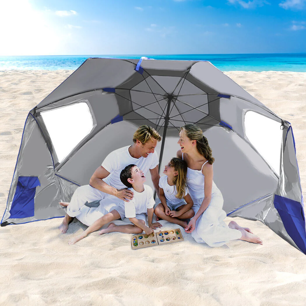Large Canopy Camping Beach Sports Events Sun & Rain Umbrella (Blue) - Image 16