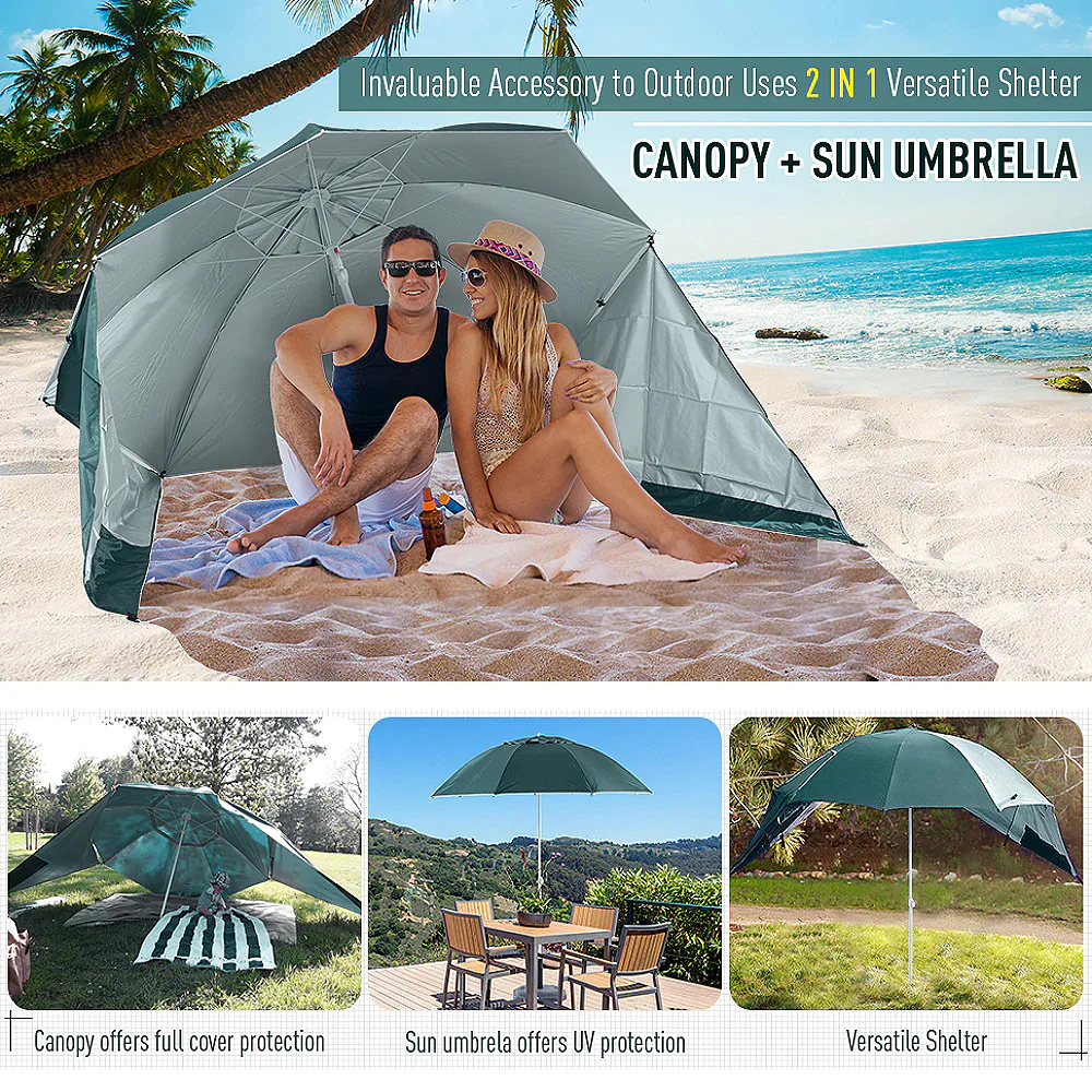 Large Canopy Camping Beach Sports Events Sun & Rain Umbrella (Green) - Image 3