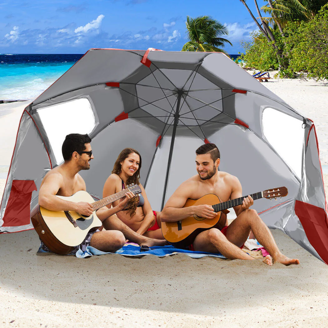 Large Canopy Camping Beach Sports Events Sun & Rain Umbrella (Red) - Image 4