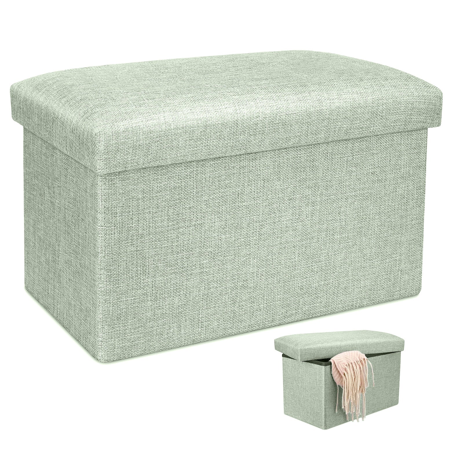 Large Capacity Multipurpose Foldable Linen Storage Ottoman Footrest Stool (Sage) - Image 8