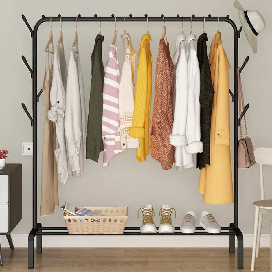 Large Coat Hanging Stand Wardrobe Clothes Hanger Rack (Black) - Image 10