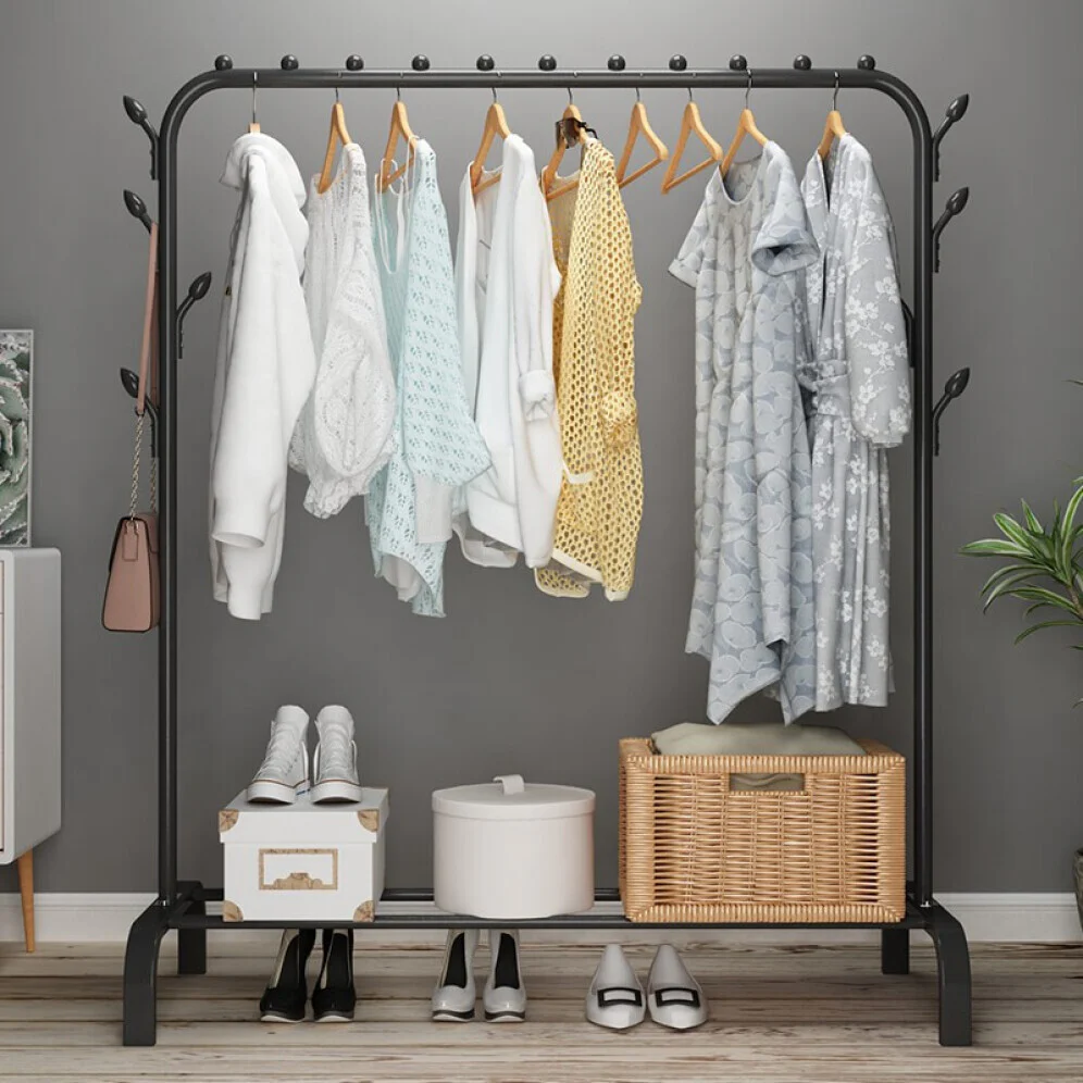 Large Coat Hanging Stand Wardrobe Clothes Hanger Rack (Black) - Image 3