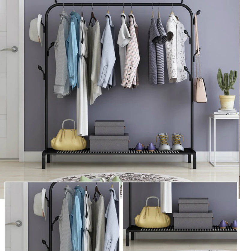 Large Coat Hanging Stand Wardrobe Clothes Hanger Rack (Black) - Image 6