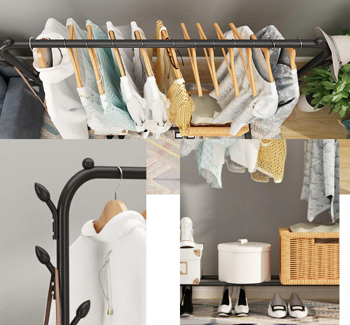 Large Coat Hanging Stand Wardrobe Clothes Hanger Rack (Black) - Image 7
