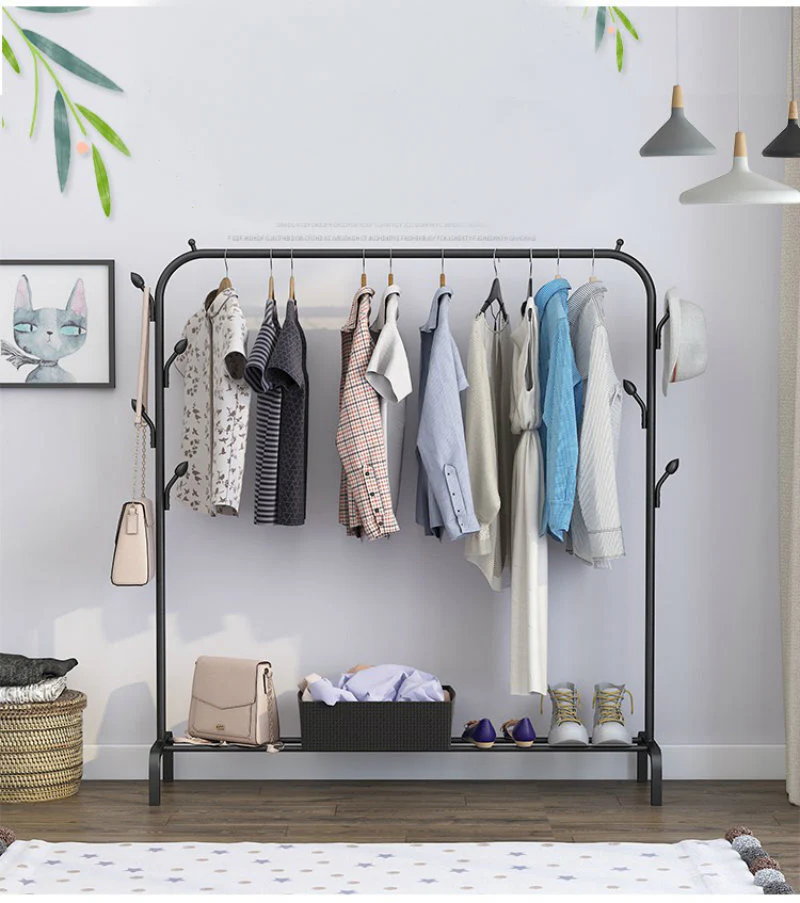 Large Coat Hanging Stand Wardrobe Clothes Hanger Rack (Black) - Image 9