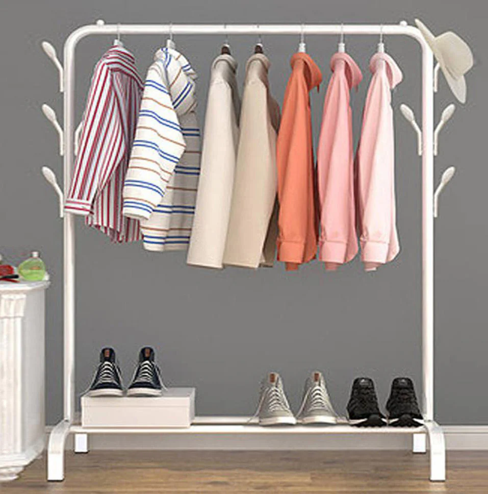 Large Coat Hanging Stand Wardrobe Clothes Hanger Rack (White) - Image 7
