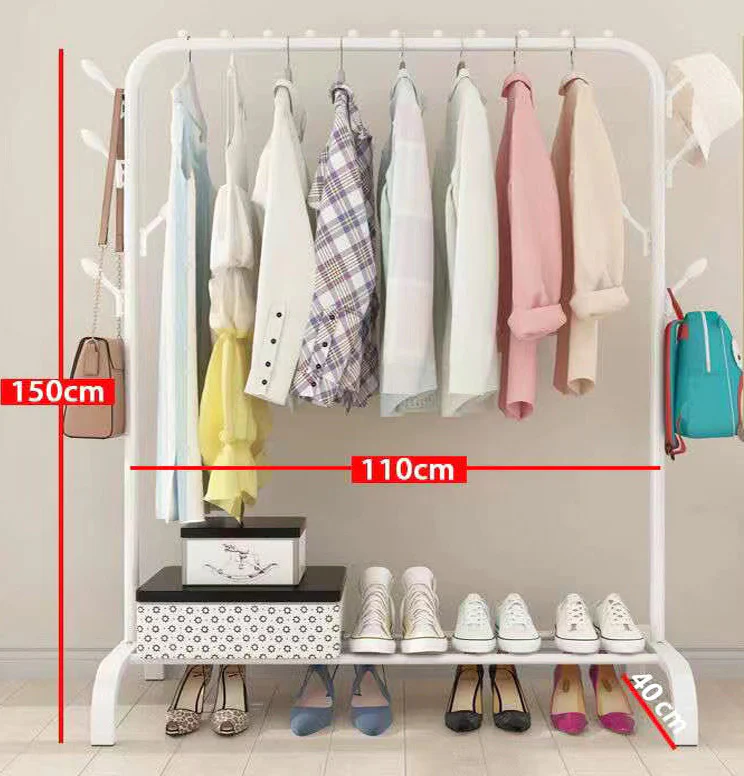 Large Coat Hanging Stand Wardrobe Clothes Hanger Rack (White) - Image 8