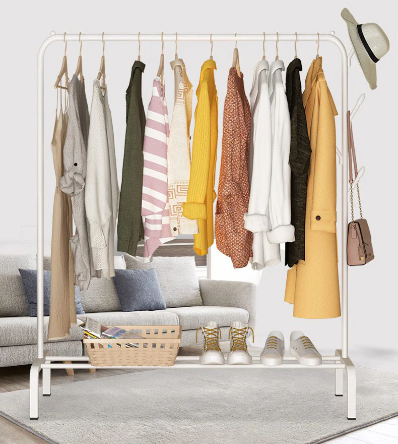 Large Coat Hanging Stand Wardrobe Clothes Hanger Rack (White) - Image 8