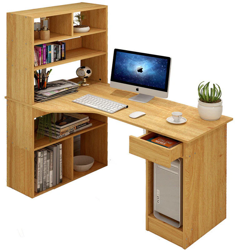 Large Combination Workstation Computer Desk with Storage Shelves (Oak) - Image 2