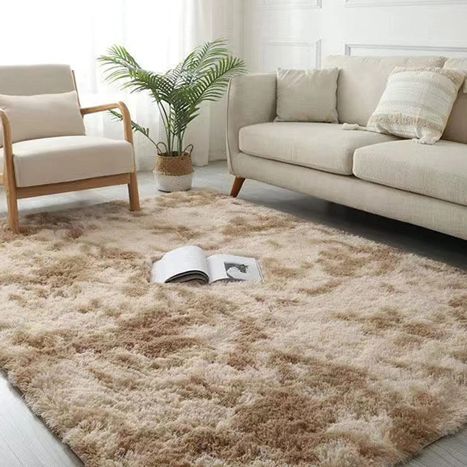 Large Comfortable Soft Shag Rug (230 x 160, Tan) - Image 19