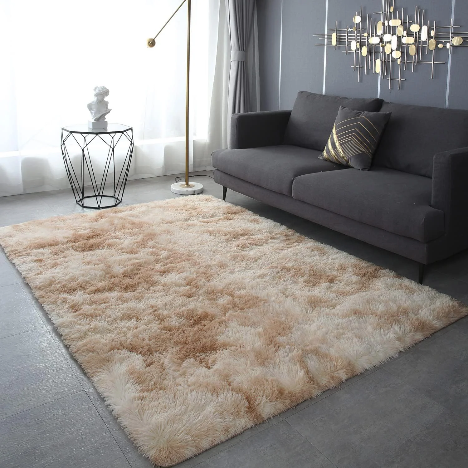 Large Comfortable Soft Shag Rug (230 x 160, Tan) - Image 4
