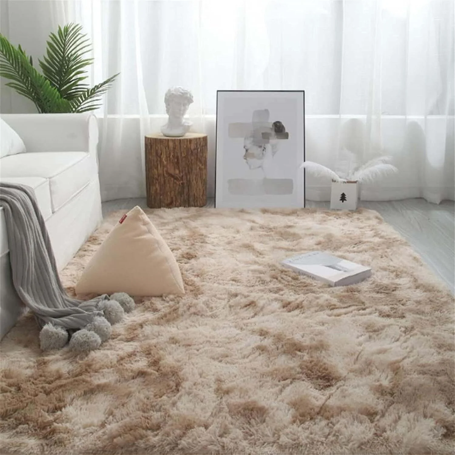 Large Comfortable Soft Shag Rug (230 x 160, Tan) - Image 5