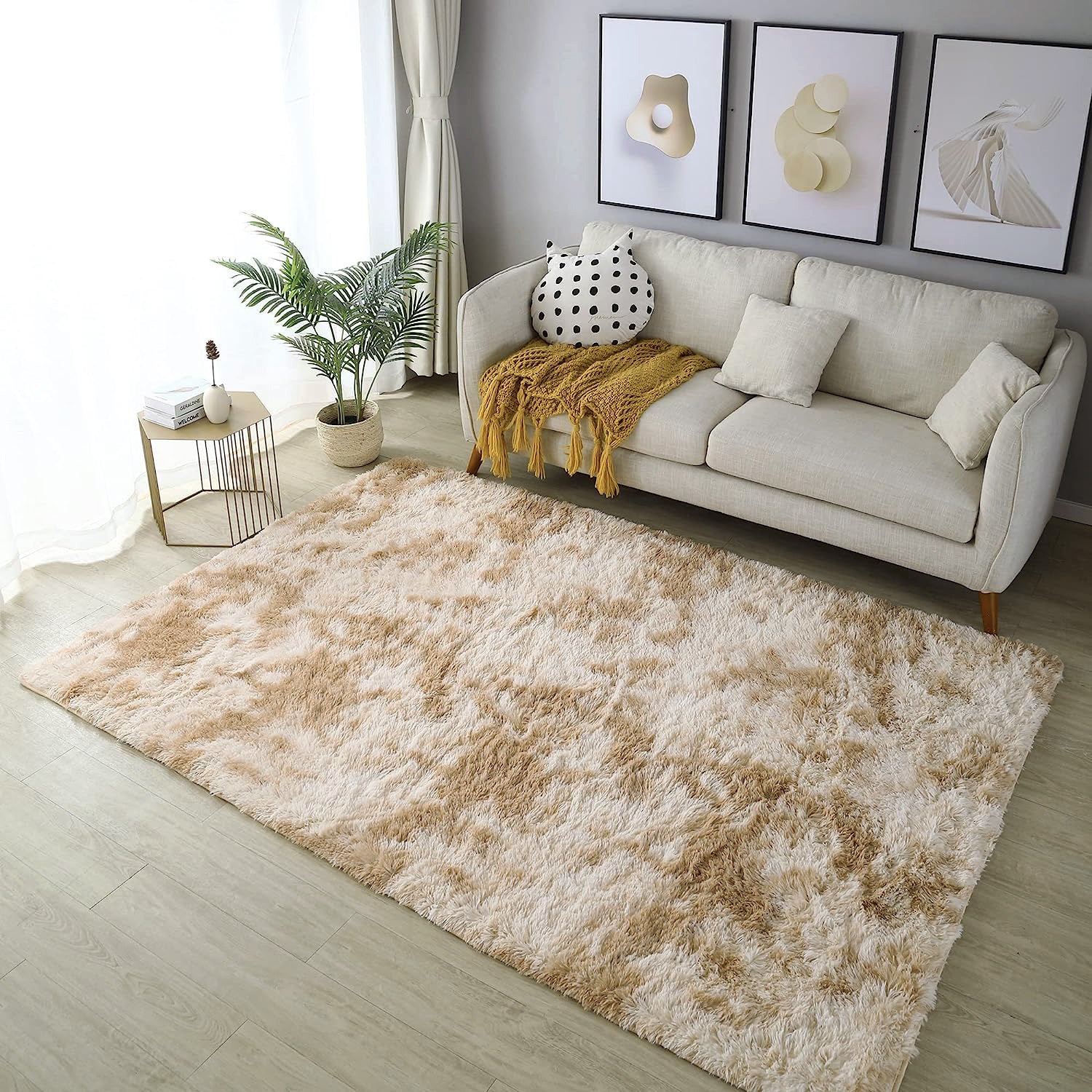 Large Comfortable Soft Shag Rug (230 x 160, Tan) - Image 8