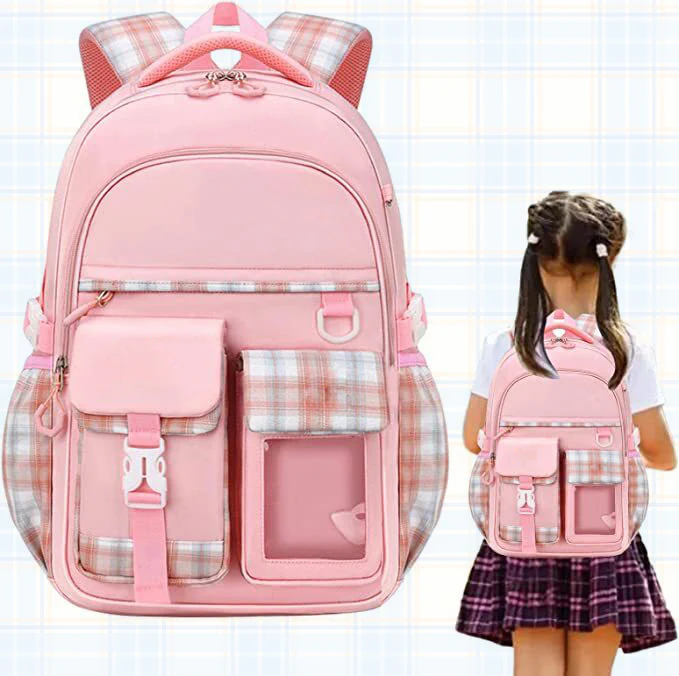 Large Deluxe Backpack Girl's Cute School Bag (Pink) - Image 2