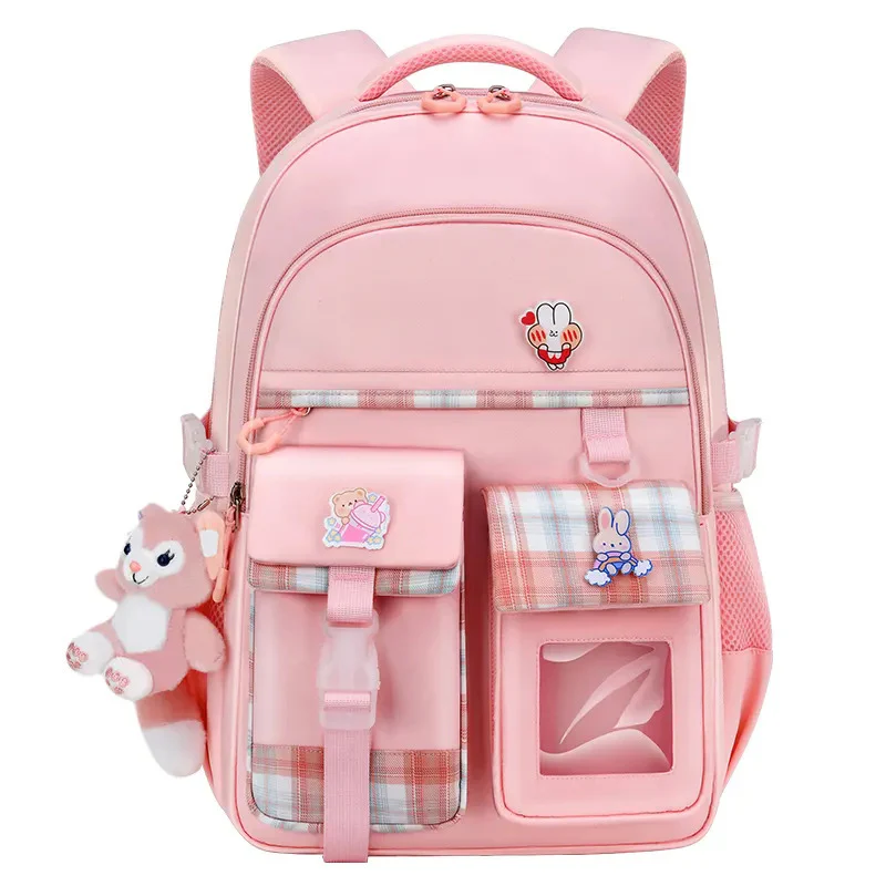 Large Deluxe Backpack Girl's Cute School Bag with Bonus Plushie & Accessories (Pink) - Image 12