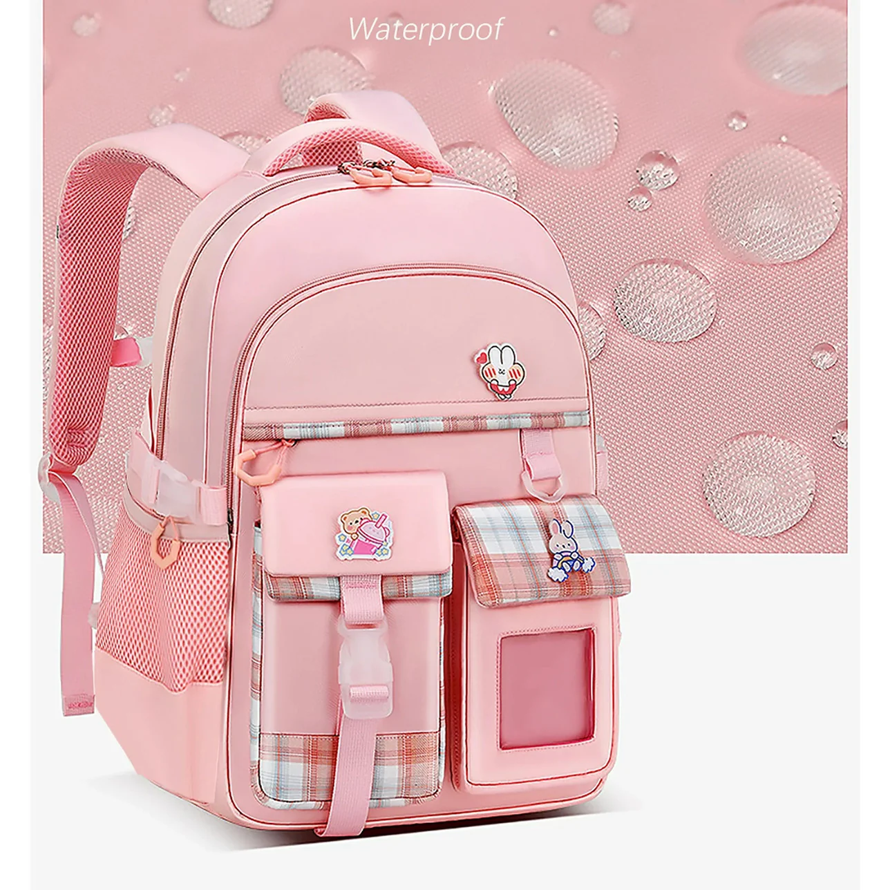 Large Deluxe Backpack Girl's Cute School Bag with Bonus Plushie & Accessories (Pink) - Image 8