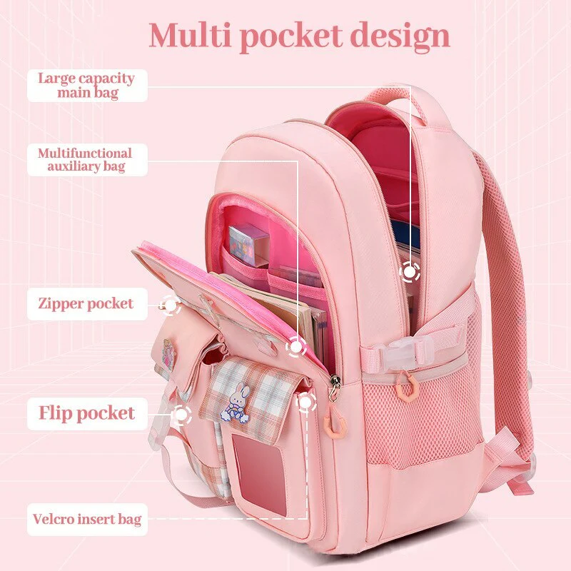 Large Deluxe Backpack Girl's Cute School Bag with Bonus Plushie & Accessories (Pink) - Image 9