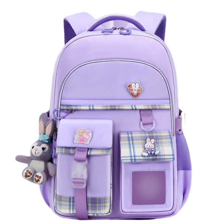 Large Deluxe Backpack Girl's Cute School Bag with Bonus Plushie & Accessories (Purple) - Image 10