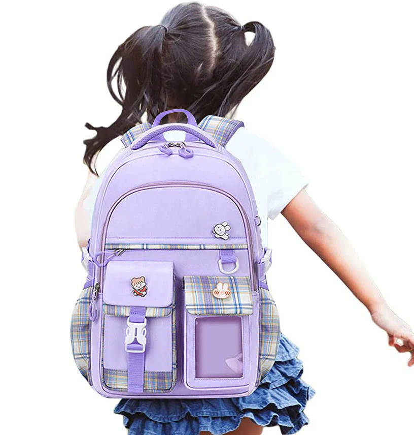 Large Deluxe Backpack Girl's Cute School Bag with Bonus Plushie & Accessories (Purple) - Image 4
