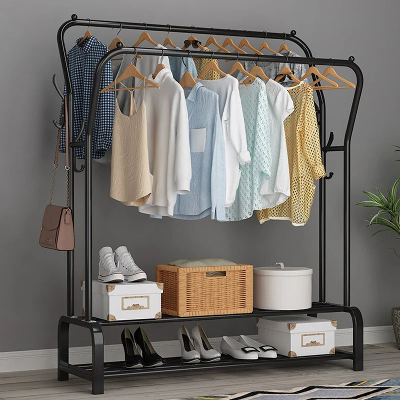 Large Double 2-Tier Coat Hanging Stand Wardrobe Clothes Hanger Rack (Black) - Image 4