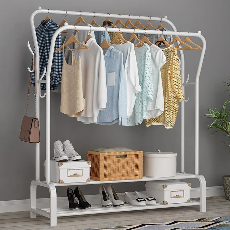 Large Double 2-Tier Coat Hanging Stand Wardrobe Clothes Hanger Rack (White) - Image 5