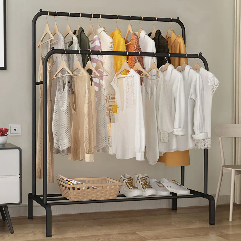 Large Double Coat Hanging Stand Wardrobe Clothes Hanger Rack (Black) - Image 3