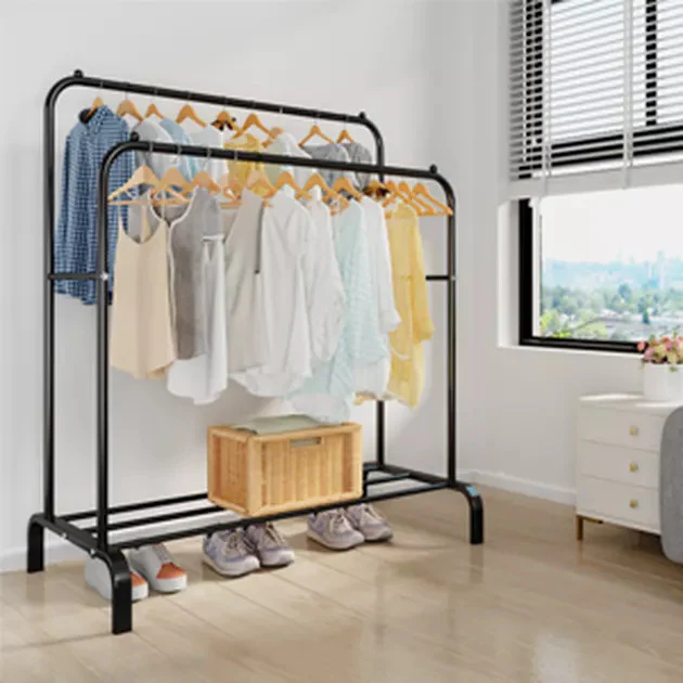 Large Double Coat Hanging Stand Wardrobe Clothes Hanger Rack (Black) - Image 8