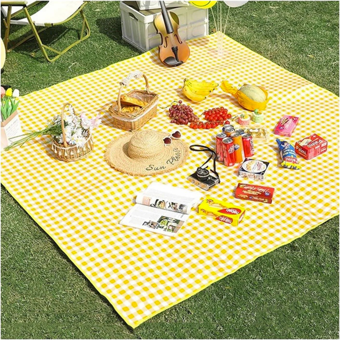 Large Foldable Waterproof Outdoor Picnic Rug Blanket Camping Beach Play Mat (2m x 1.5m, Yellow) - Image 4
