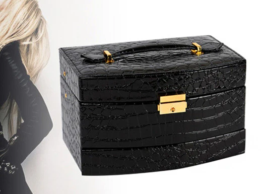 Large Luxury PU Leather Jewellery Box Storage Case (Black) - Image 3