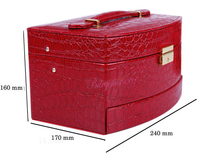 Large Luxury PU Leather Jewellery Box Storage Case (Red) - Image 14