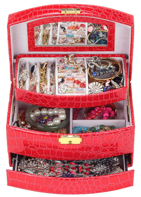 Large Luxury PU Leather Jewellery Box Storage Case (Red) - Image 7