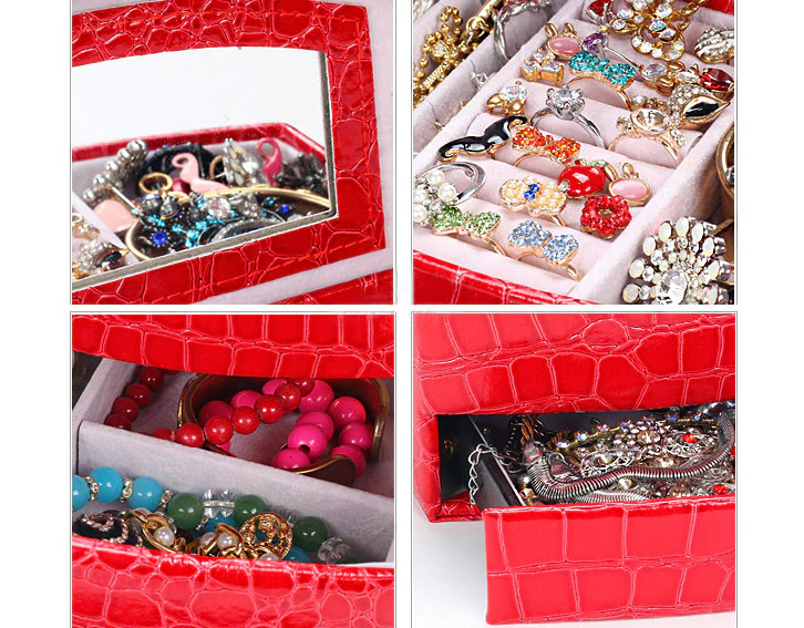Large Luxury PU Leather Jewellery Box Storage Case (Red) - Image 8