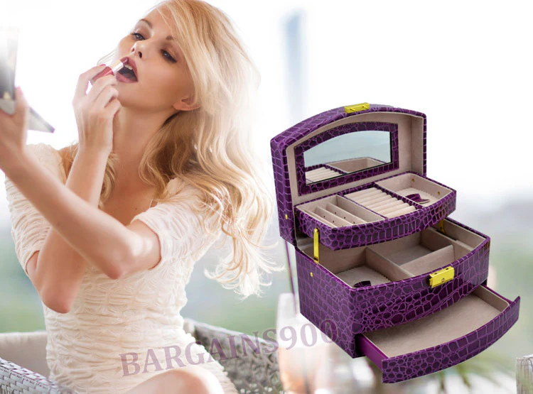 Large Luxury PU Leather Jewellery Box Storage Case (Royal Purple) - Image 3
