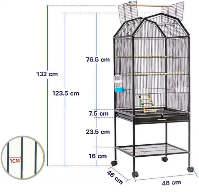 Large Metal Bird Flight Cage Aviary Pet Parrot Budgie House Perch Stand & Wheels - Image 7