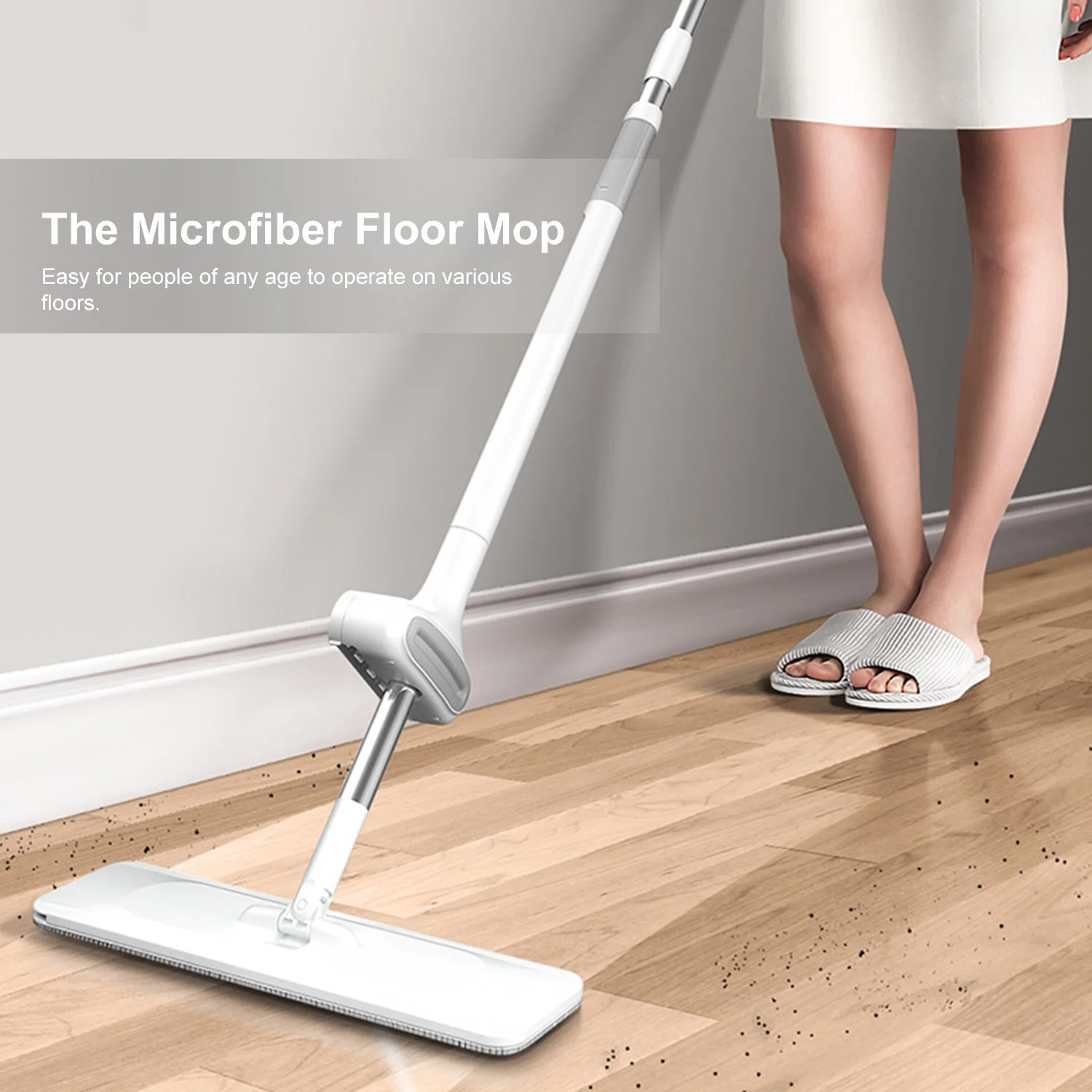 Large Microfibre Mop Flexible Floor Cleaner Hand Free Squeeze Cleaning Tool with 4 Mop Pads - Image 4