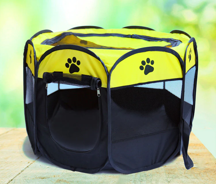 Large Portable Foldable Pet Dog Cat Playpen (Large, Black & Yellow) - Image 4