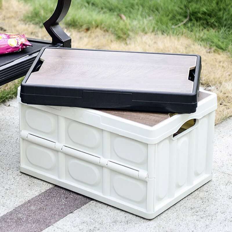Large Portable Folding Outdoor Storage Box Garden Deck Container Organiser (56L, Black & Wood) - Image 11
