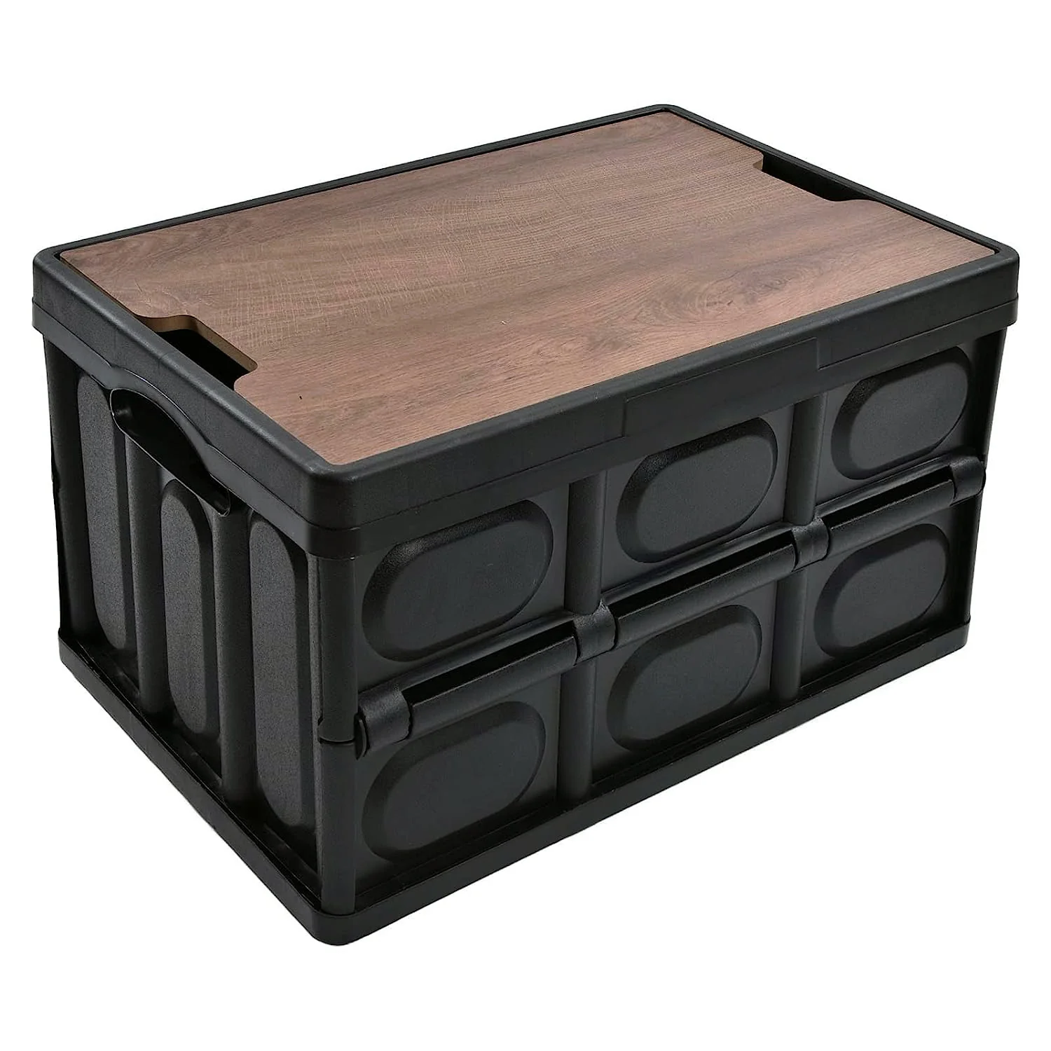 Large Portable Folding Outdoor Storage Box Garden Deck Container Organiser (56L, Black & Wood) - Image 26