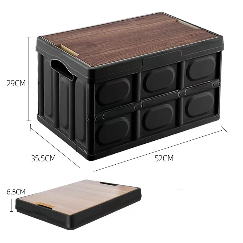 Large Portable Folding Outdoor Storage Box Garden Deck Container Organiser (56L, Black & Wood) - Image 4