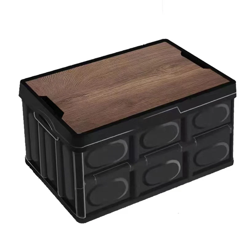 Large Portable Folding Outdoor Storage Box Garden Deck Container Organiser (56L, Black & Wood) - Image 9
