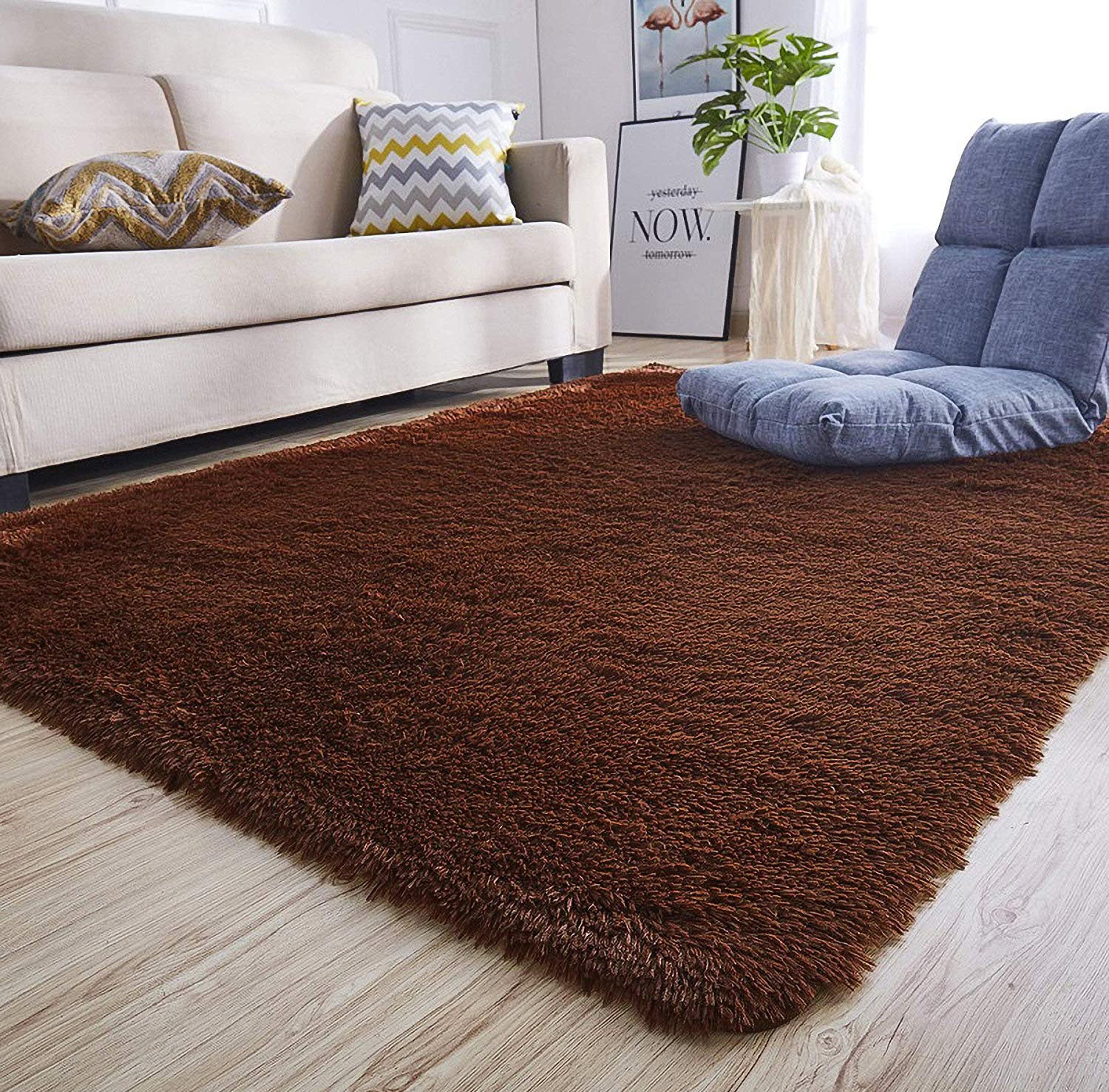 Large Soft Shag Rug Carpet Mat (Chocolate, 230 x 160) - Image 18